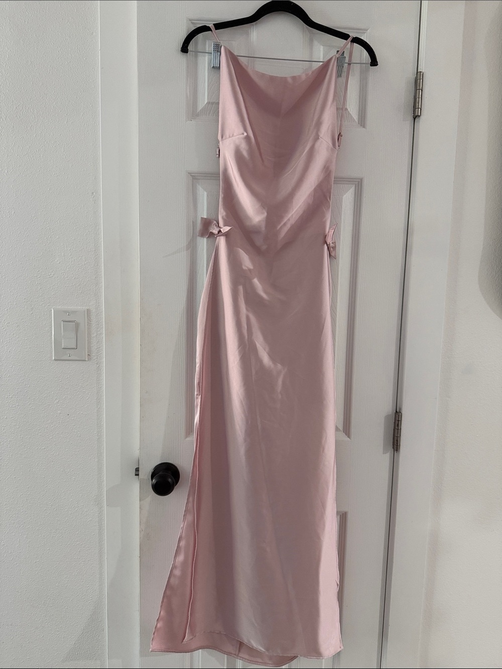 Satin Cowl Neck Maxi Dress in Blush Pink